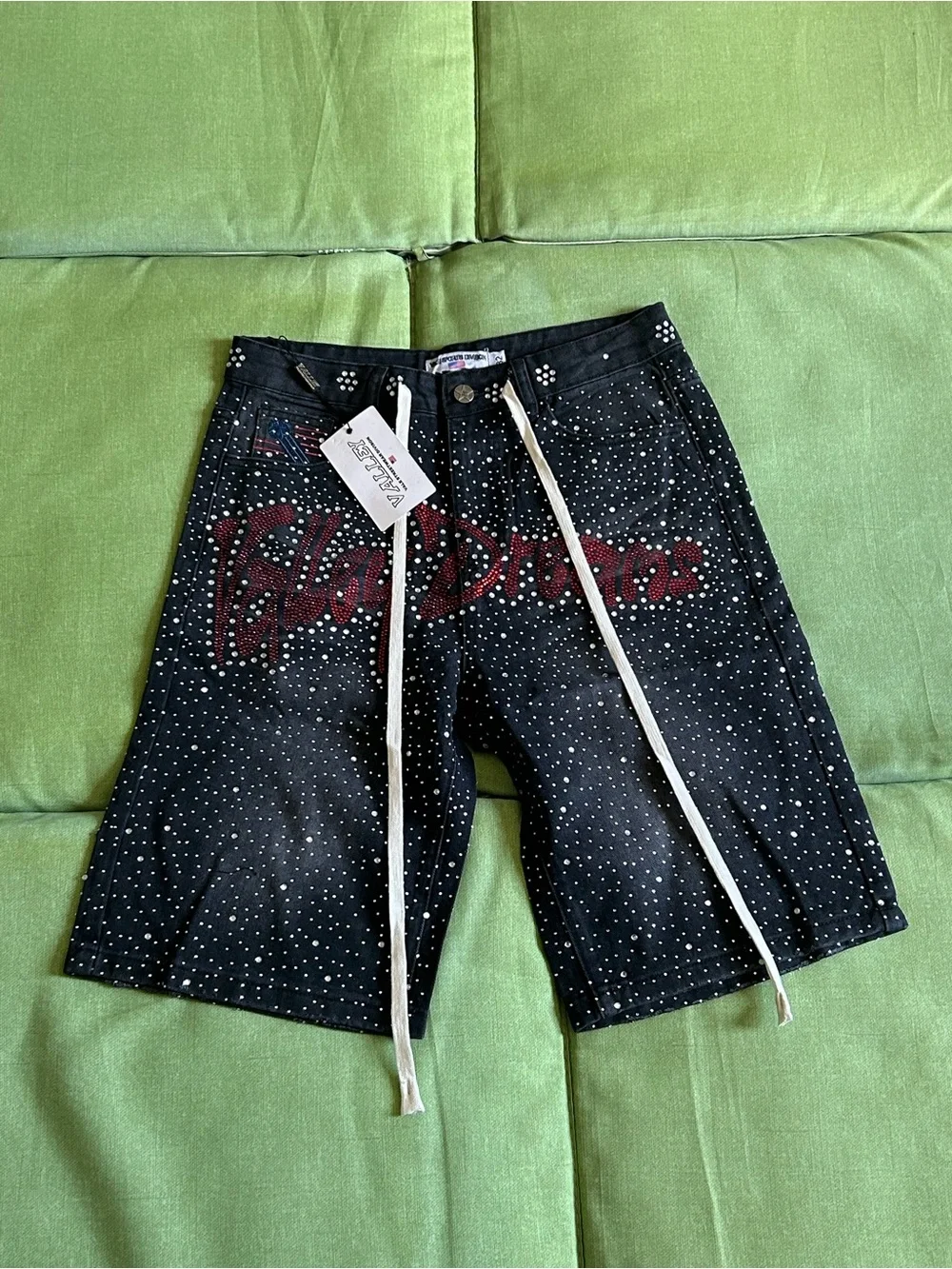 Women Black Rhinestone Jeggings with Red Accent